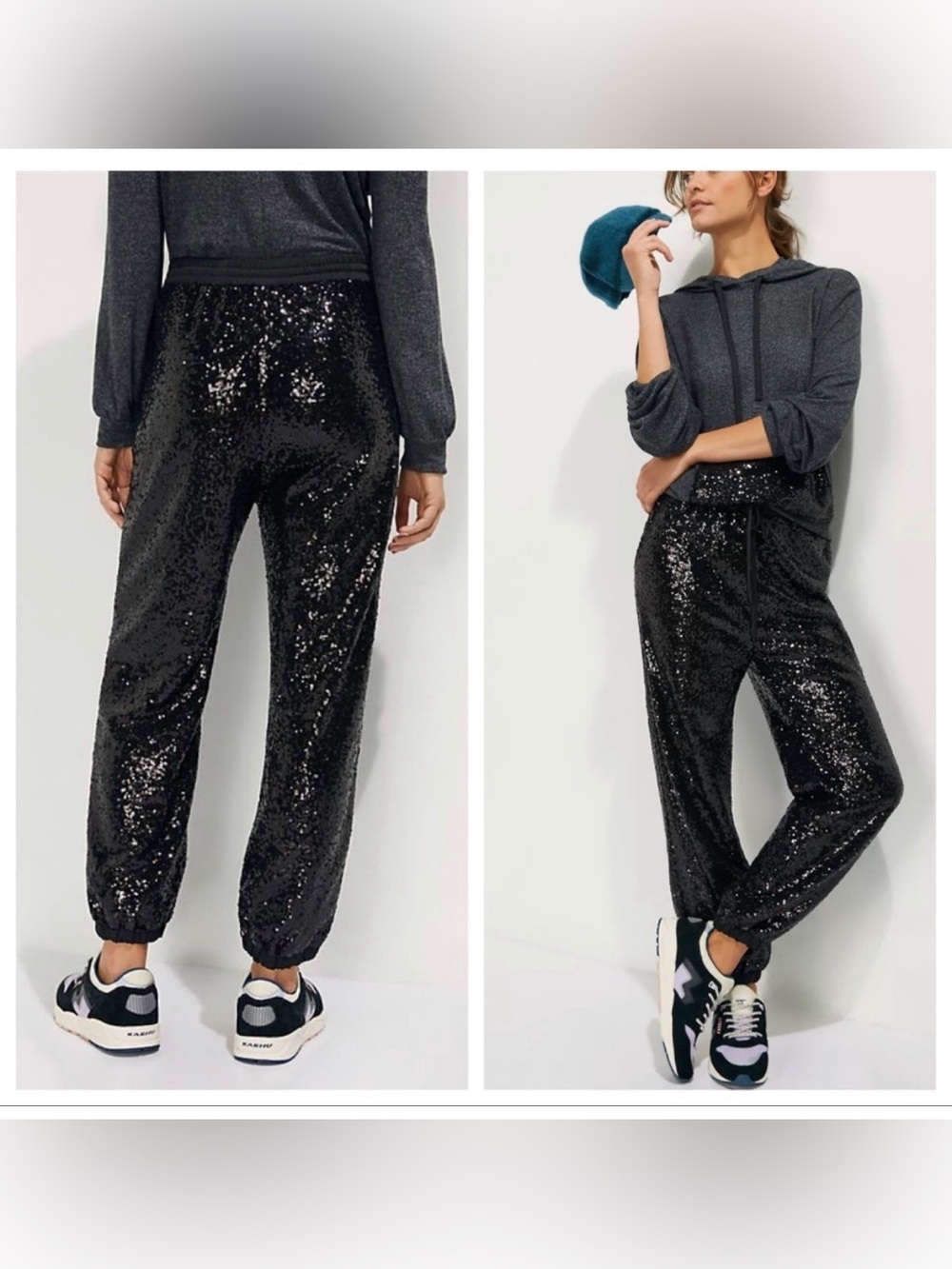 Anthropologie Saturday Sunday Marietta Black Sequined Joggers Size Small EUC